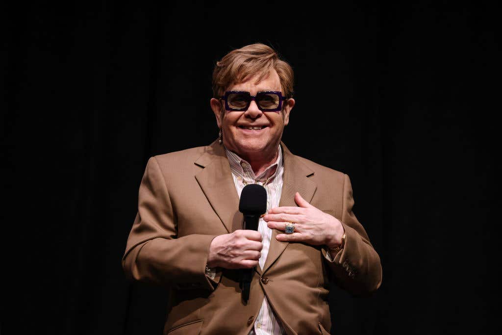 Elton John onstage during the Elton John: Never Too Late European debut as part of the London Film Festiva