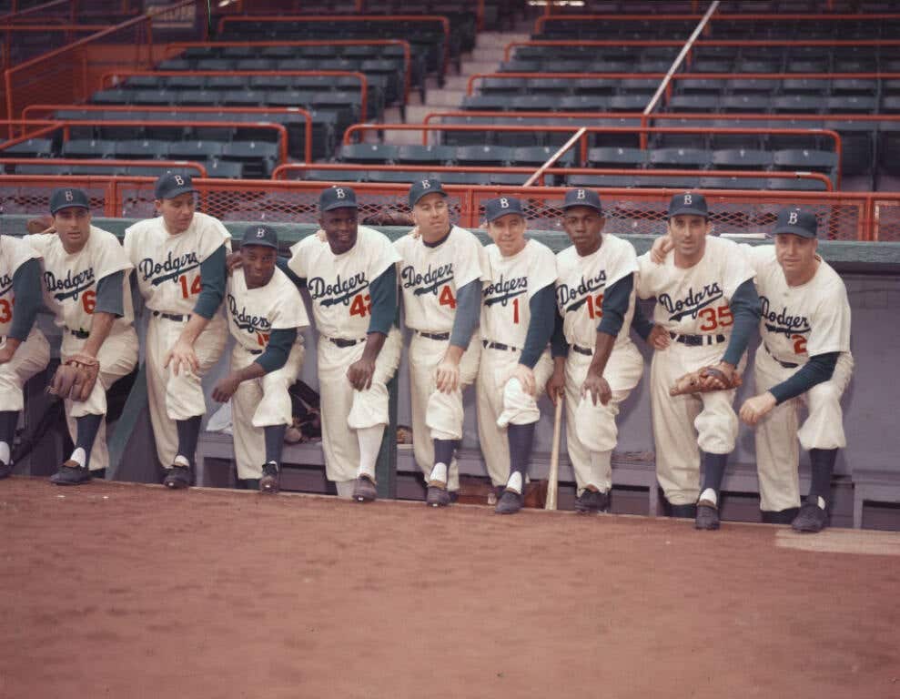 Dodgers baseball team with manager Walter Alston